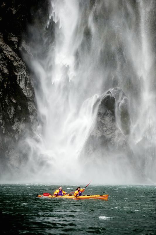 New-Zealand-south-milford-sound-kayak-waterfall-portrait-800